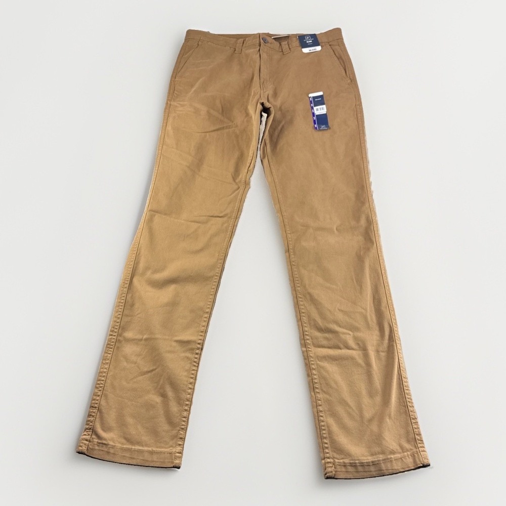George Casual Chino Pants Mens 34x34 Slim Brown Khakis Slacks Stretch Preppy NEW
